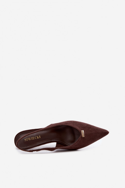 Chaussures à talon ouvert avec détails dorés et talons fins en couleur chocolat Renisa