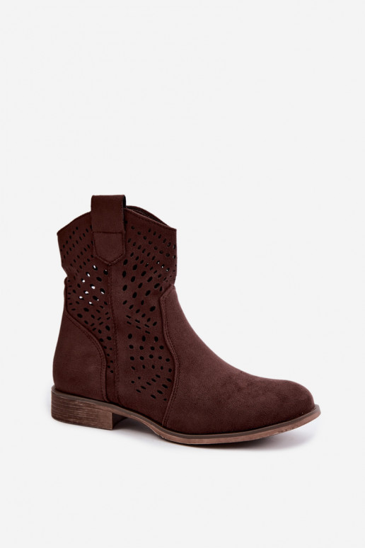 Bottines ajourées avec talons larges Amisna couleur chocolat