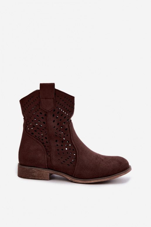 Bottines ajourées avec talons larges Amisna couleur chocolat