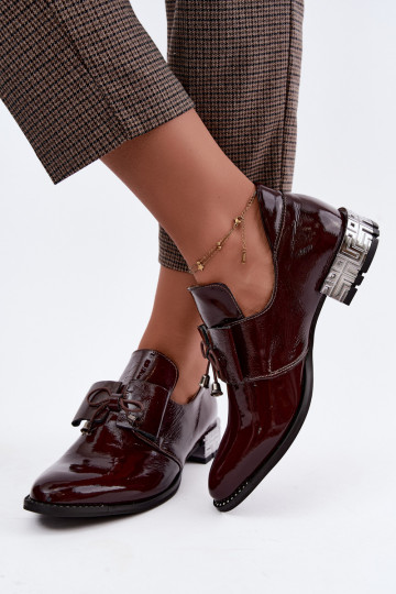 Chaussures vernies à petit talon avec nœuds en couleur bordeaux Zazoo 1399