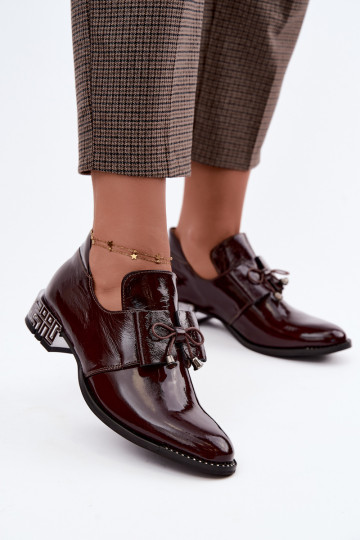 Chaussures vernies à petit talon avec nœuds en couleur bordeaux Zazoo 1399 2