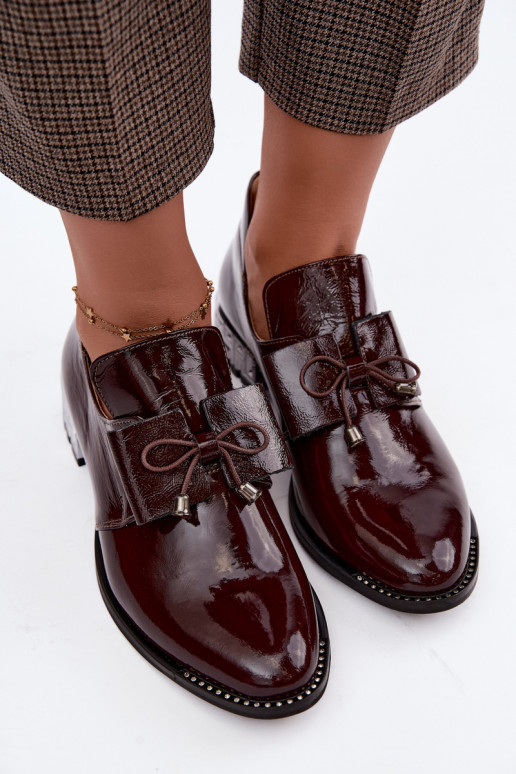 Chaussures vernies à petit talon avec nœuds en couleur bordeaux Zazoo 1399