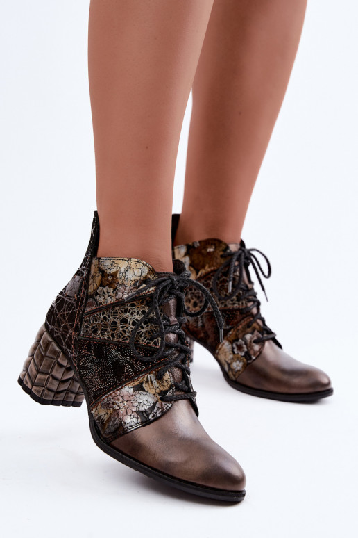 Bottines pour femmes avec talons, à motifs et doublées en brun Tai turiciejka 07591-02