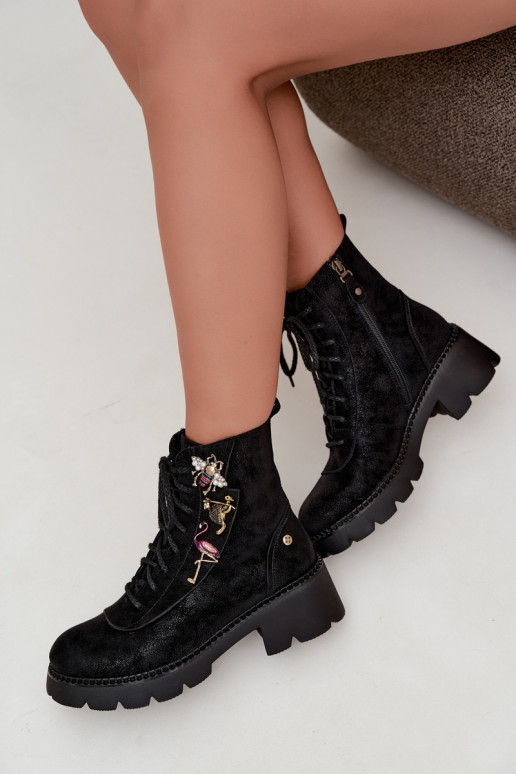 Bottes de travail en simili cuir avec boucles noires