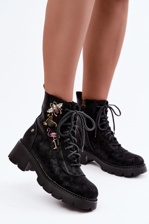 Bottes de travail en simili cuir avec boucles noires