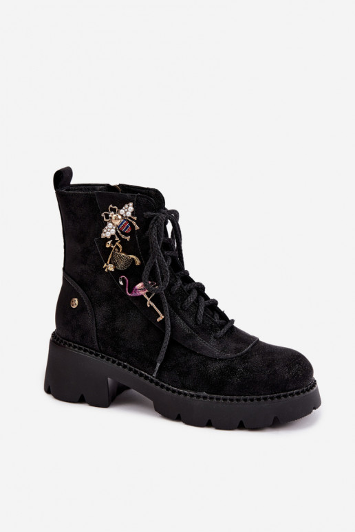 Bottes de travail en simili cuir avec boucles noires