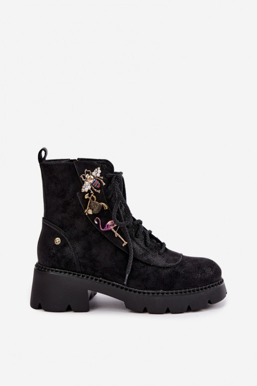 Bottes de travail en simili cuir avec boucles noires