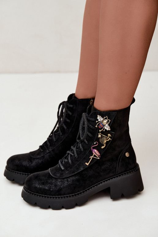 Peau Bottines de travailPrzypinkami Il fautciejka 07656-01 couleur noire