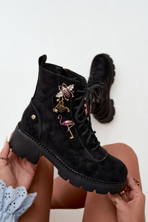 Bottes de travail en simili cuir avec boucles noires