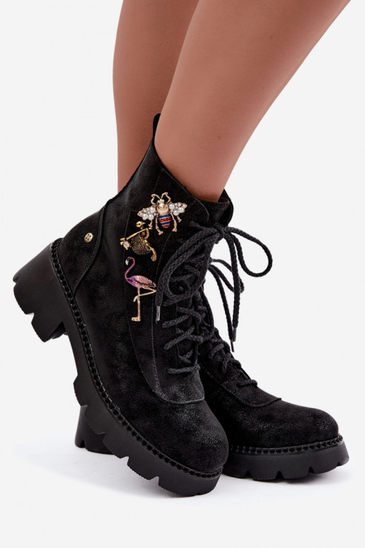 Bottes de travail en simili cuir avec boucles noires