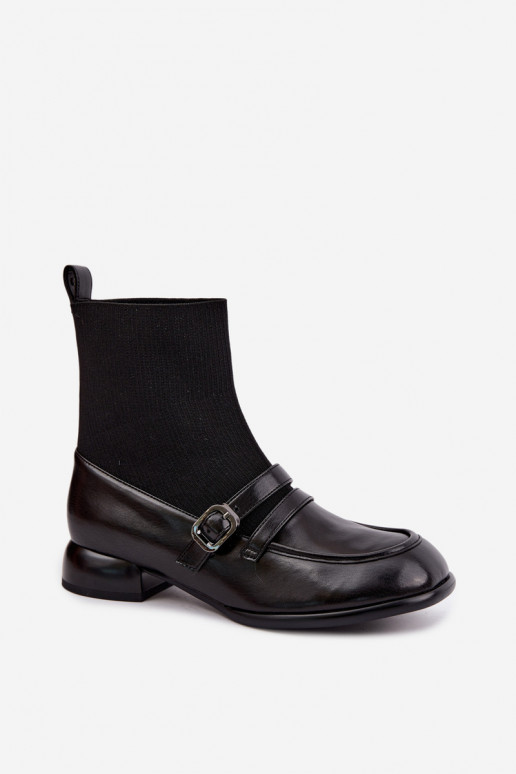 Bottes Peau avec une semelle intérieure de type chaussette Il fautciejka K7766-01 couleur noire
