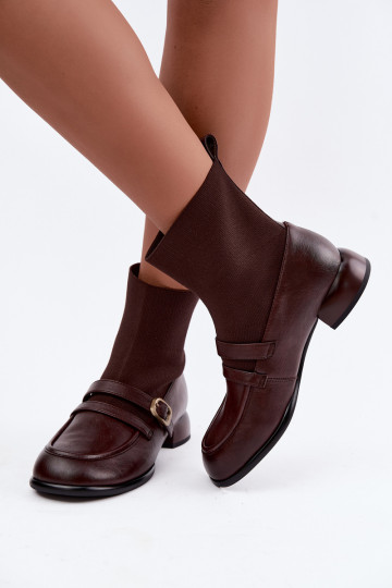 Bottines avec tige type chaussette en marron