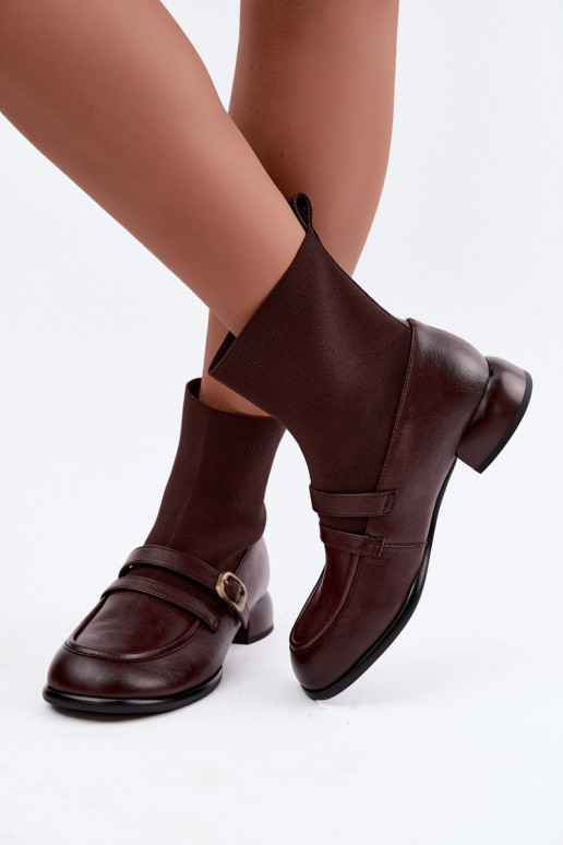 Bottines avec tige type chaussette en marron