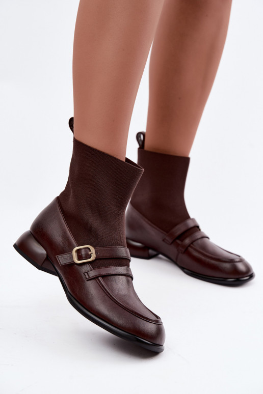 Bottines avec tige type chaussette en marron