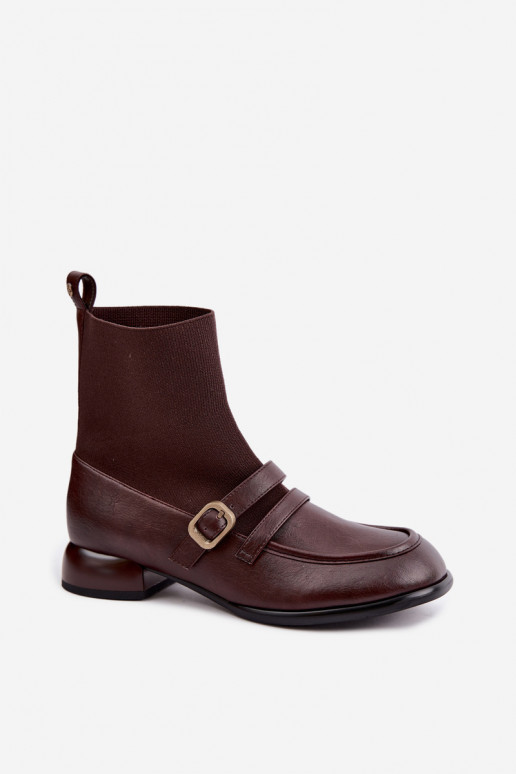 Bottines avec tige type chaussette en marron