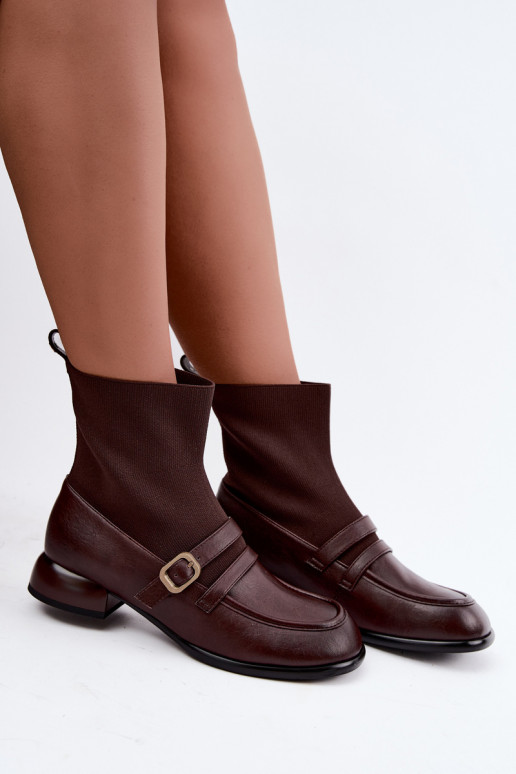 Bottines avec tige type chaussette en marron