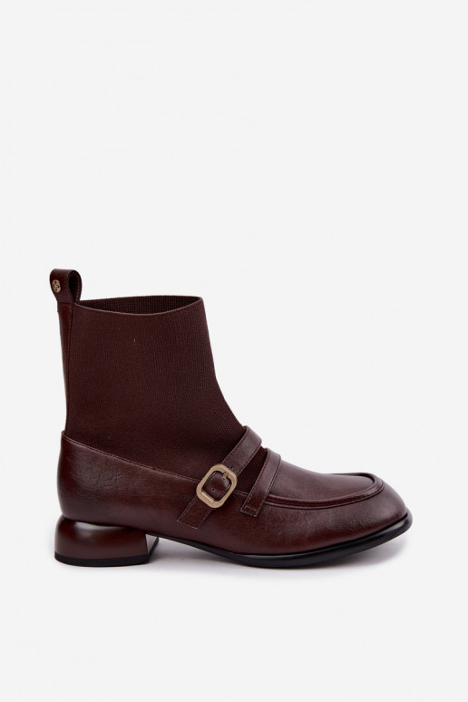 Bottines avec tige type chaussette en marron
