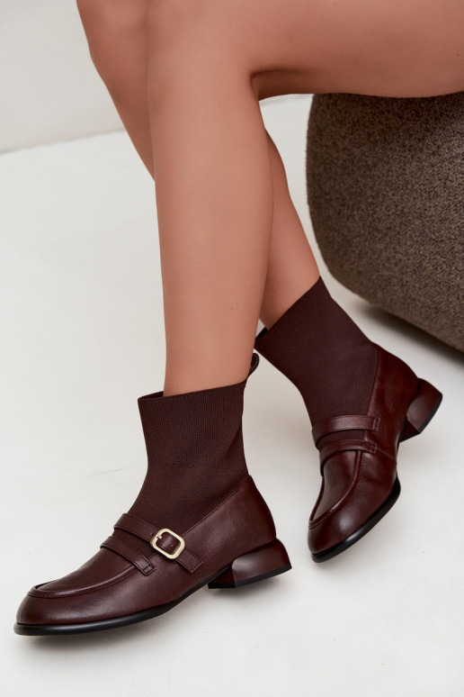 Bottines avec tige type chaussette en marron