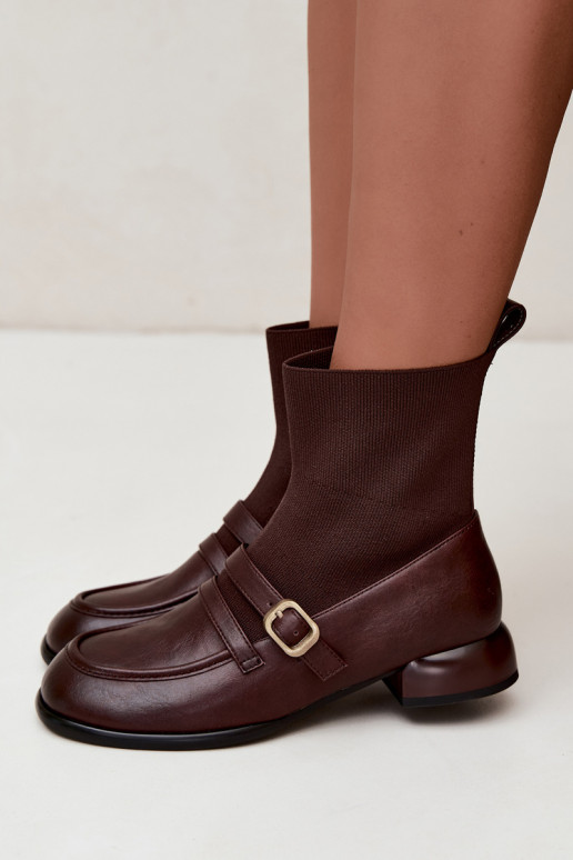 Bottines avec tige type chaussette en marron