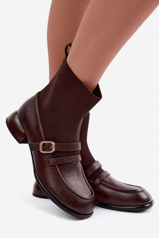 Bottines avec tige type chaussette en marron
