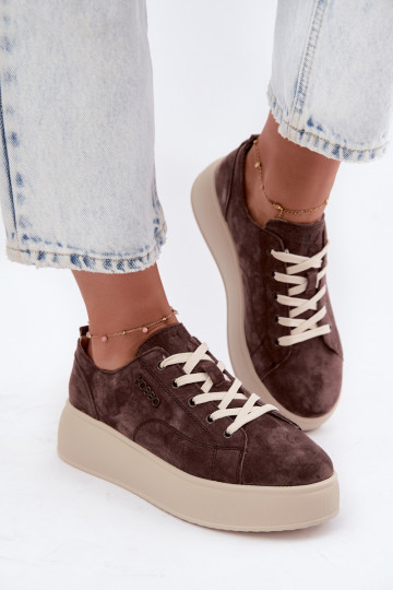 Baskets en daim synthétique avec plateforme Kobbo couleur chocolat