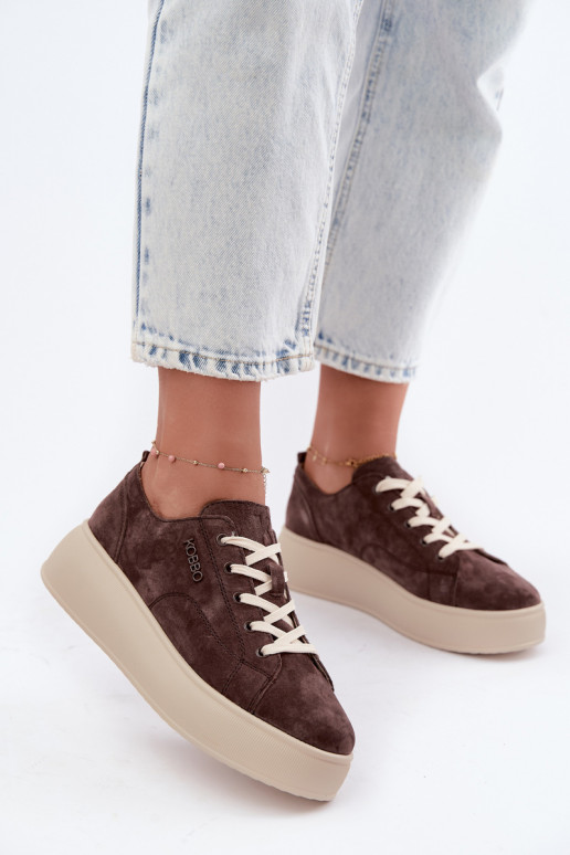 Baskets en daim synthétique avec plateforme Kobbo couleur chocolat