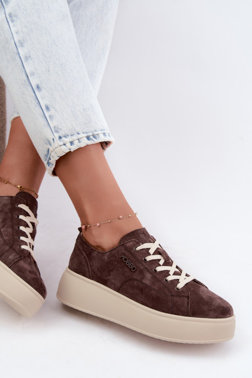 Baskets en daim synthétique avec plateforme Kobbo couleur chocolat