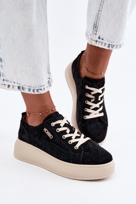 Baskets en daim synthétique avec plateforme Kobbo en noir