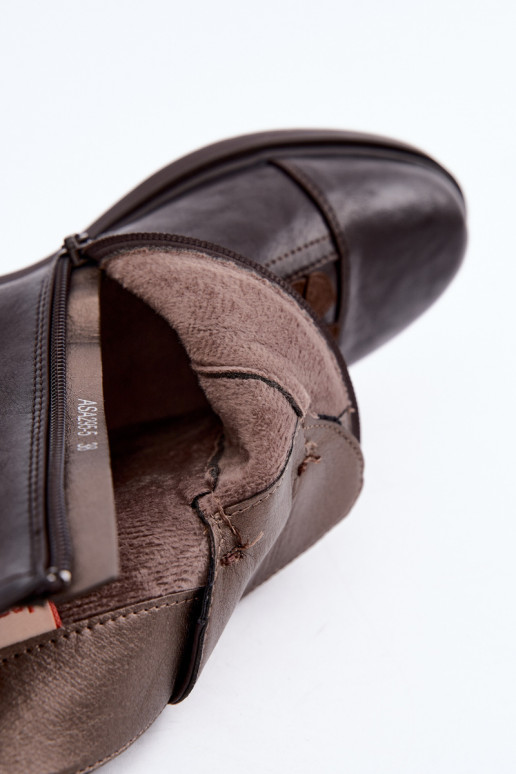 Bottines pour femmes avec talons larges et motifs floraux en chocolat