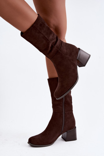 Bottes longues isolées en daim synthétique Klocke couleur chocolat