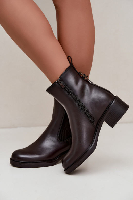 Bottines pour femmes chauffées à talon bas Sergio Leone BT-04 chocolat
