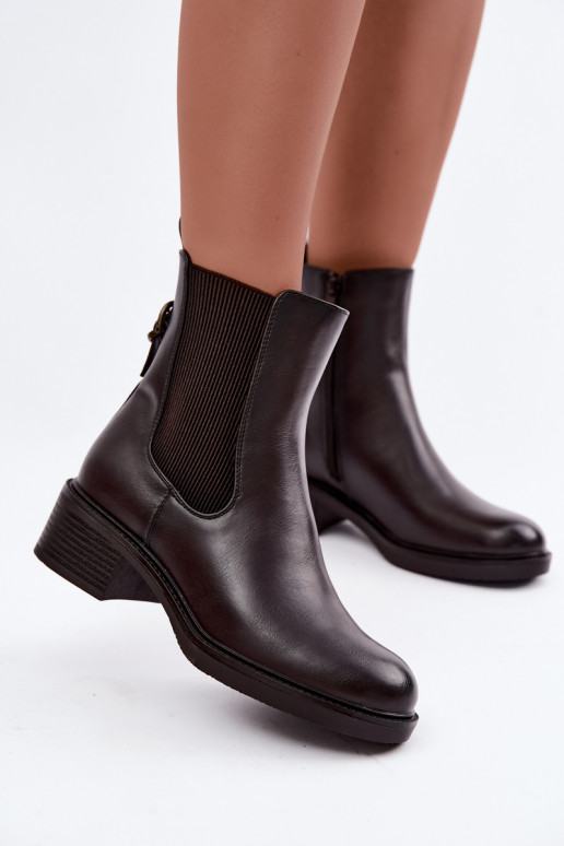 Bottines pour femmes chauffées à talon bas Sergio Leone BT-04 chocolat