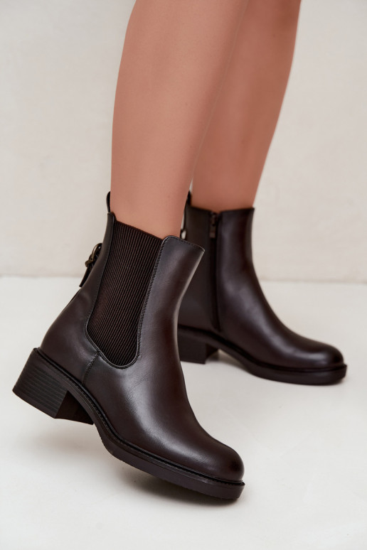 Bottines pour femmes chauffées à talon bas Sergio Leone BT-04 chocolat