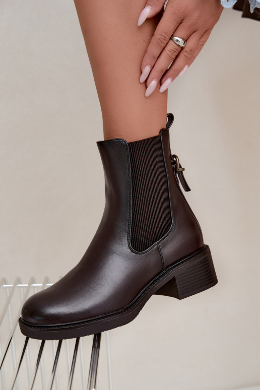 Bottines pour femmes chauffées à talon bas Sergio Leone BT-04 chocolat