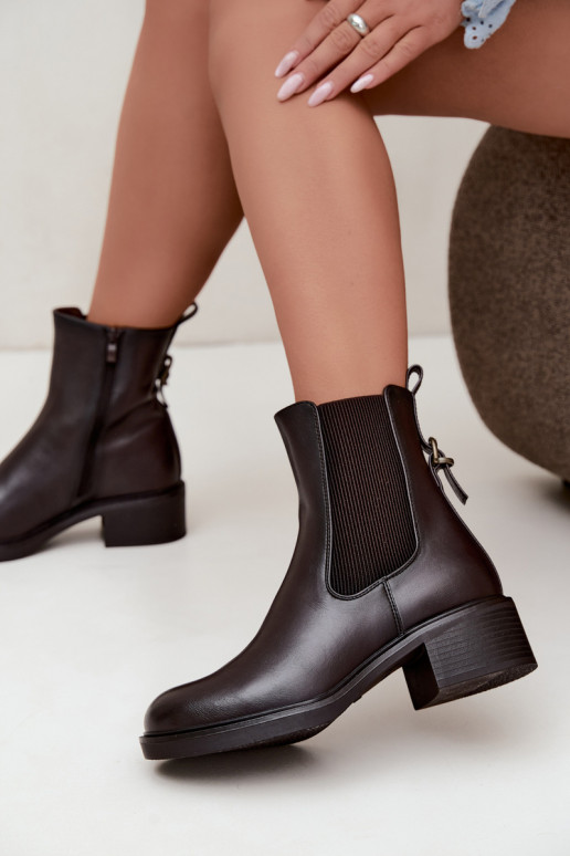 Bottines pour femmes chauffées à talon bas Sergio Leone BT-04 chocolat
