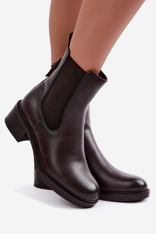 Bottines pour femmes chauffées à talon bas Sergio Leone BT-04 chocolat