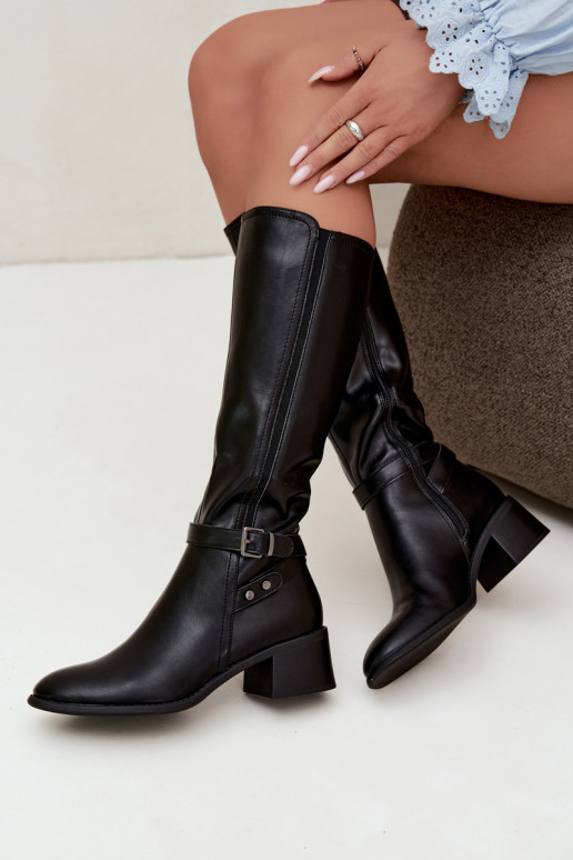 Bottes noires hautes chauffées avec boucles Sergio Leone KZ-07