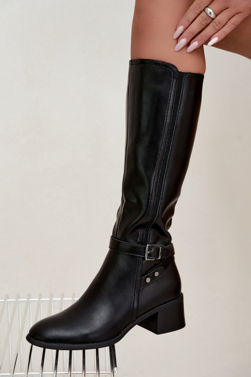 Bottes noires hautes chauffées avec boucles Sergio Leone KZ-07