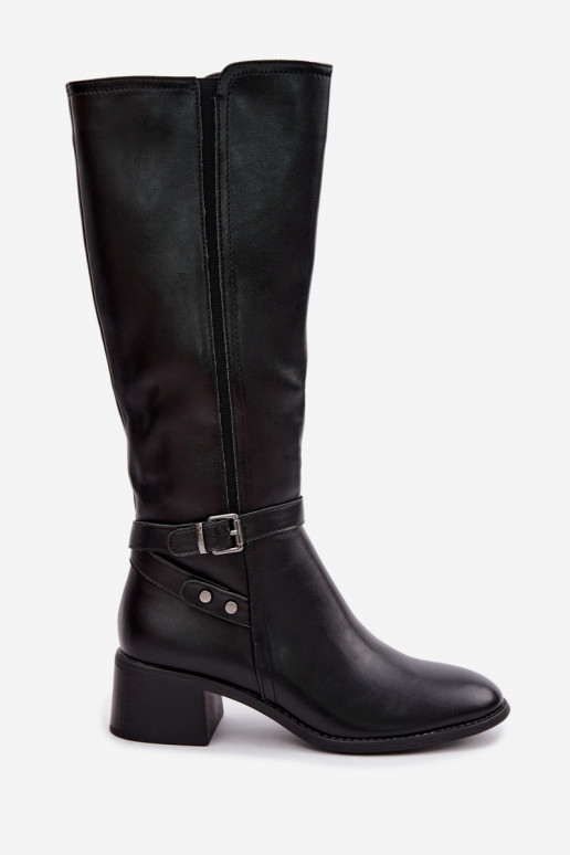 Bottes noires hautes chauffées avec boucles Sergio Leone KZ-07