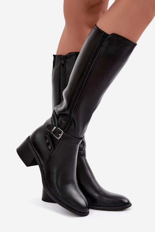 Bottes noires hautes chauffées avec boucles Sergio Leone KZ-07