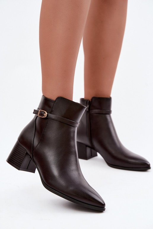 Bottines pour femmes chauffées avec talons et boucles Sergio Leone BT-33 chocolat