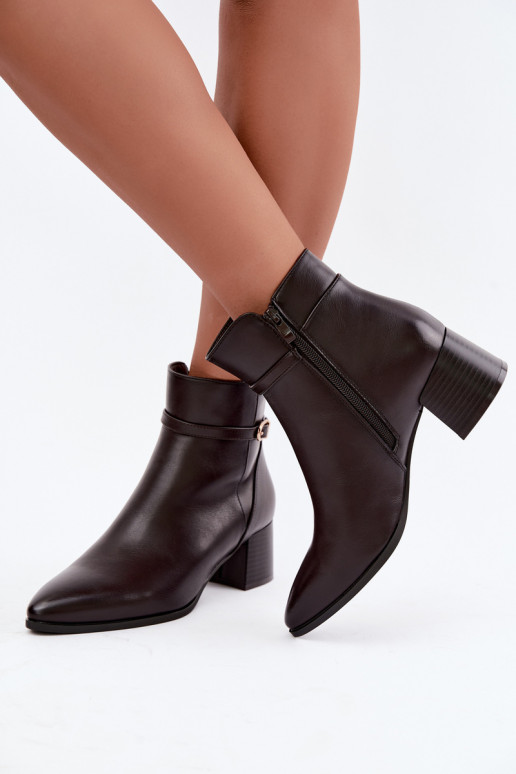 Bottines pour femmes chauffées avec talons et boucles Sergio Leone BT-33 chocolat
