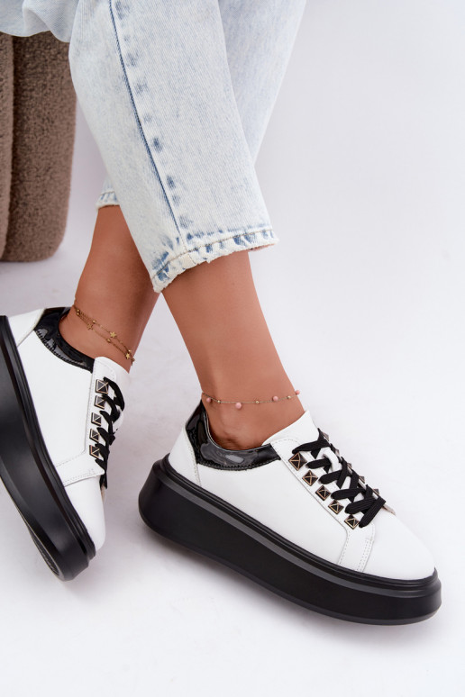 Baskets en cuir noires et blanches avec clous Artiker 55C0401