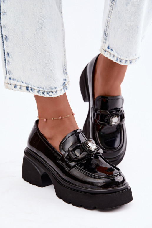 Bottes en cuir noires avec effet verni et ornements Artiker 55C1069