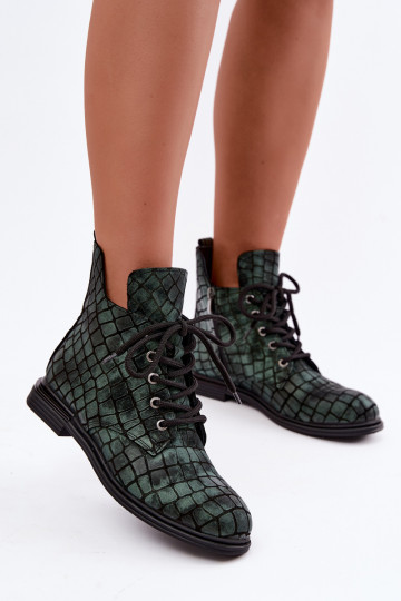 Bottines en cuir vertes chauffées avec larges talons Artiker 55C1325