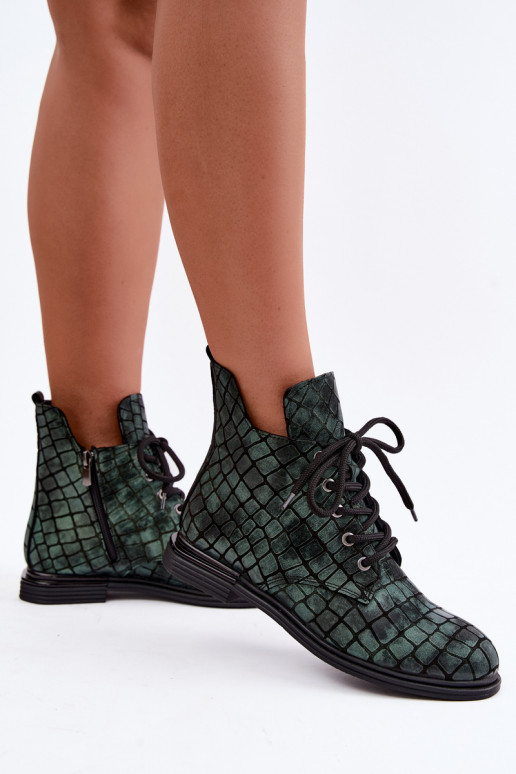 Bottines en cuir vertes chauffées avec larges talons Artiker 55C1325