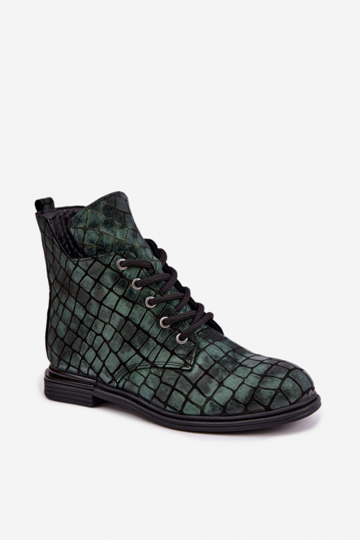 Bottines en cuir vertes chauffées avec larges talons Artiker 55C1325