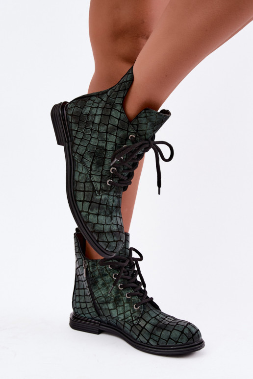Bottines en cuir vertes chauffées avec larges talons Artiker 55C1325