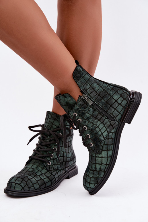 Bottines en cuir vertes chauffées avec larges talons Artiker 55C1325
