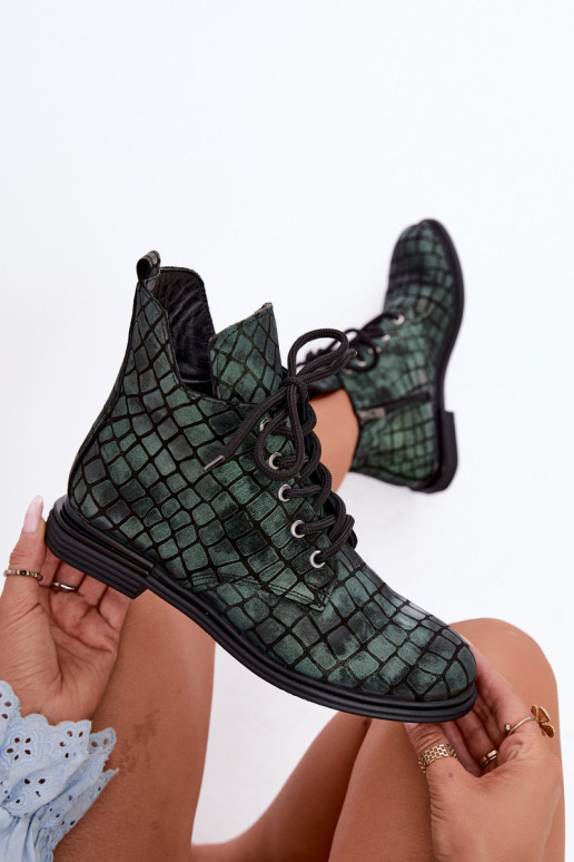 Bottines en cuir vertes chauffées avec larges talons Artiker 55C1325